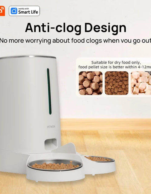 Load image into Gallery viewer, Wifi Automatic Cat Feeders for 2 Cats, 4L Cat Food Dispenser with APP Control, Double Stainless Steel Bowls, Low Food Alarms
