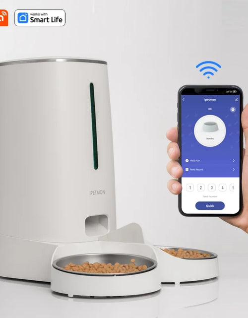 Load image into Gallery viewer, Wifi Automatic Cat Feeders for 2 Cats, 4L Cat Food Dispenser with APP Control, Double Stainless Steel Bowls, Low Food Alarms

