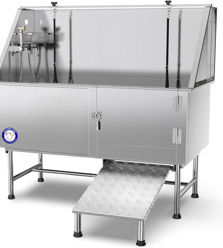 62" Stainless Steel Pet Dog Bath Tub with Faucet (Right Door/Left Drain), 62 X 27 X 58