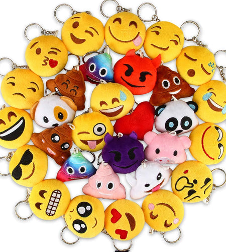 Emoticon Keychains, Mini Emoticon Plush Party Favors for Valentine' S Day Gifts Birthday Party Supplies, Carnival Prizes for Kids Treasure Box Bulk Toy Assortment 2" Set of 30