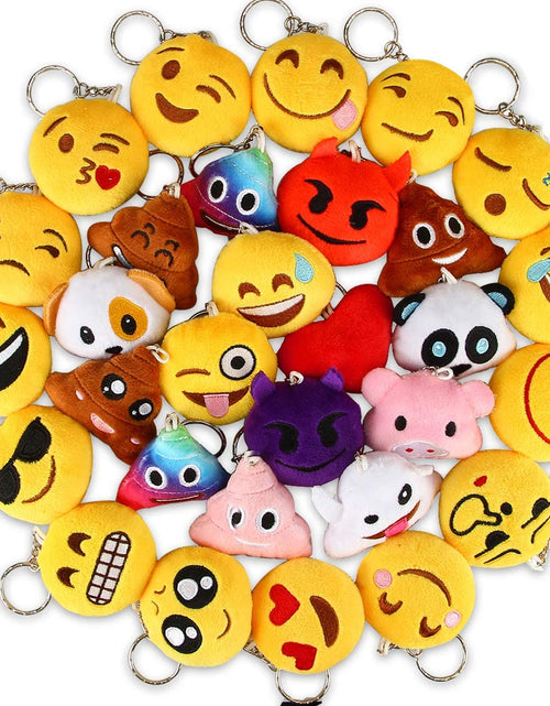Load image into Gallery viewer, Emoticon Keychains, Mini Emoticon Plush Party Favors for Valentine' S Day Gifts Birthday Party Supplies, Carnival Prizes for Kids Treasure Box Bulk Toy Assortment 2" Set of 30
