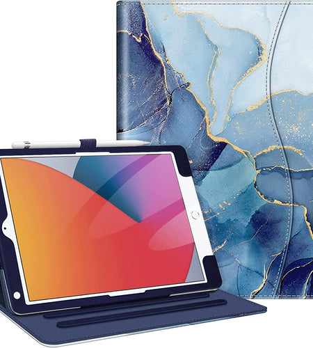 Case for Ipad 9Th / 8Th / 7Th Generation (2021/2020/2019) 10.2 Inch - [Corner Protection] Multi-Angle Viewing Stand Cover with Pocket & Pencil Holder, Auto Wake Sleep, Ocean Marble