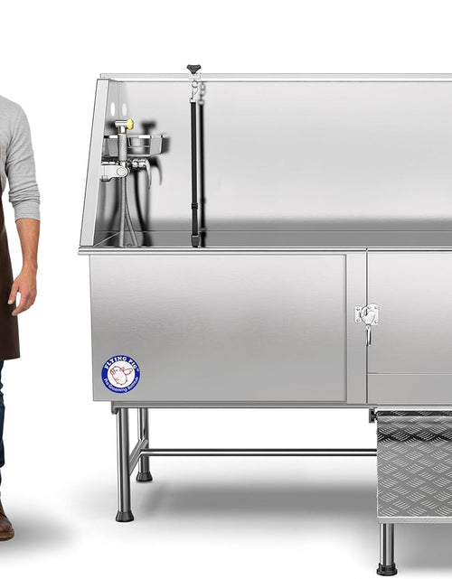 Load image into Gallery viewer, 62" Stainless Steel Pet Dog Bath Tub with Faucet (Right Door/Left Drain), 62 X 27 X 58

