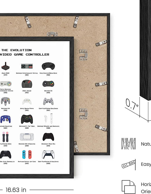 Load image into Gallery viewer, Retro Video Game Posters for Walls - by  | Video Game Wall Art and Gamer Poster | Gamer Decor for Boys Room | Gamer Wall Art Evolution of Video Game Controller (Black Framed) (16X20)
