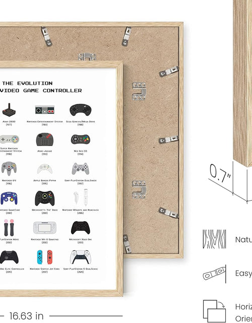 Load image into Gallery viewer, Retro Video Game Posters for Walls - by  | Video Game Wall Art and Gamer Poster | Gamer Decor for Boys Room | Gamer Wall Art Evolution of Video Game Controller (Beige Framed) (16X20)
