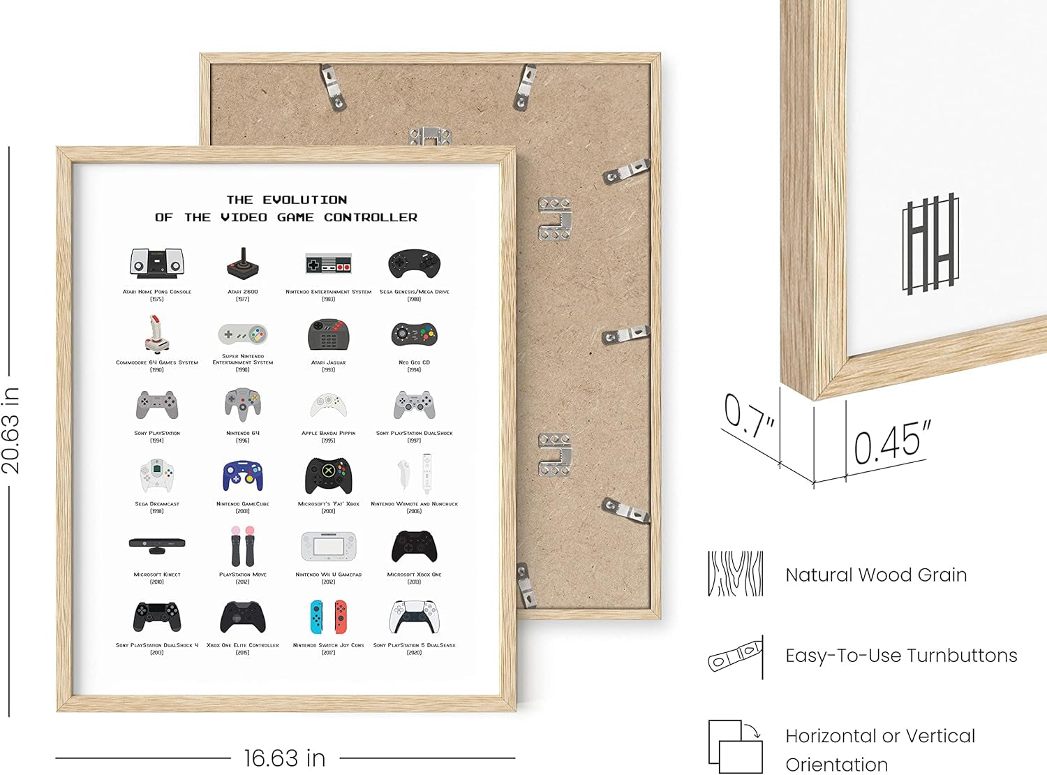Retro Video Game Posters for Walls - by  | Video Game Wall Art and Gamer Poster | Gamer Decor for Boys Room | Gamer Wall Art Evolution of Video Game Controller (Beige Framed) (16X20)