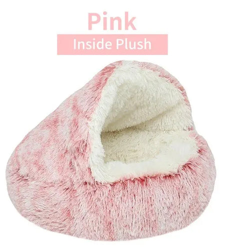 Plush Hooded Pet Bed round Fluffy Soft Cat Bed Pet Cushion Warm Cat Dog 2 in 1 Sleeping Nest Cave for Small Dogs