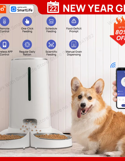 Load image into Gallery viewer, Wifi Automatic Cat Feeders for 2 Cats, 4L Cat Food Dispenser with APP Control, Double Stainless Steel Bowls, Low Food Alarms
